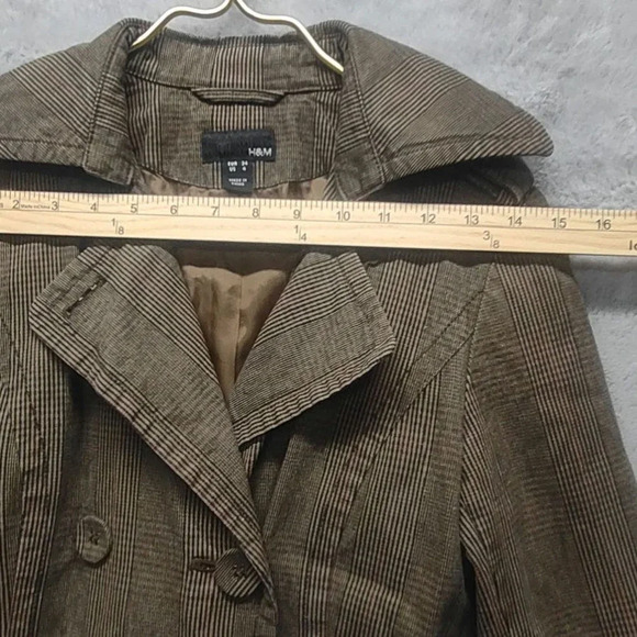 H&M Plaid Y2K Double Breasted Plaid Belt Tie And Pockets Trench Coat - Picture 5 of 16